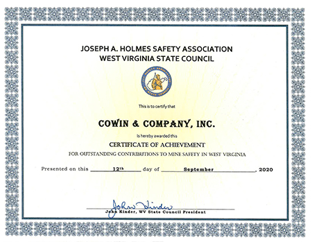 Joseph A Holmes Safety Association Award